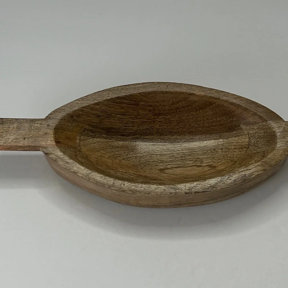Vintage Pier One Wooden Oval Serving Bowl W/ Handles Nuts Crackers Key Holder